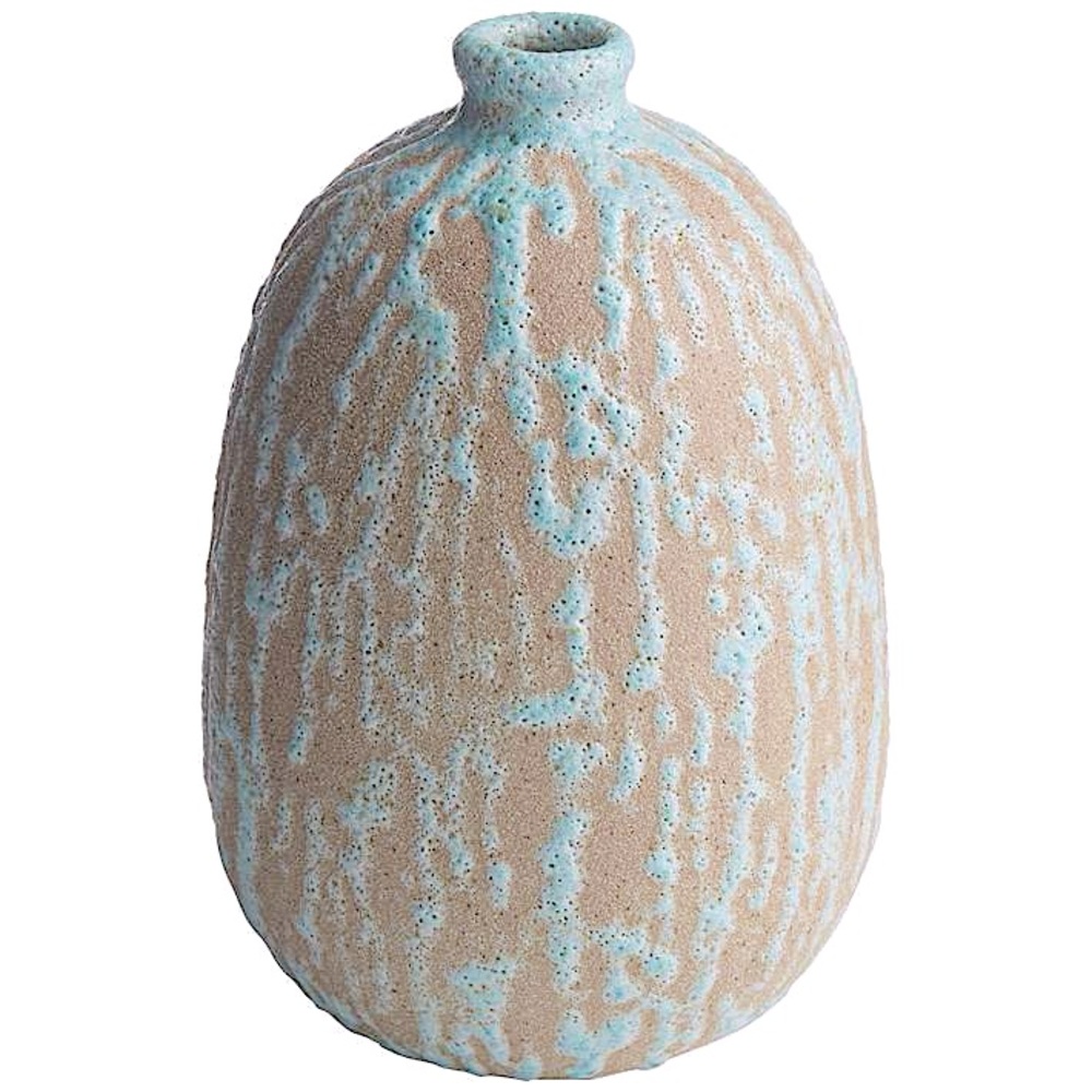 Blue Drip Texture 6 3/4" High Porcelain Decorative Vase